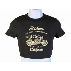 Unbranded Crop Top Graphic Tee Women Small Black Biker Motorcycle California